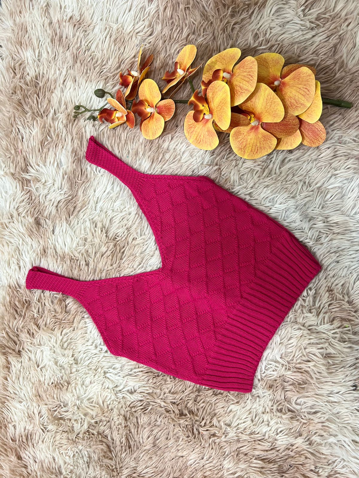 Cropped Allice Tricot Alça Fina Gola U - Peça Brás